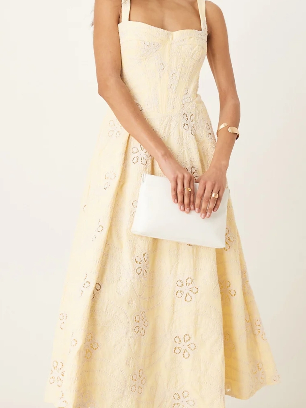 Bardot Soft Yellow Corset Lined Midi Dress